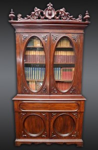 Fine mahogany 19th century bookcase with pierce carved gallery, attributed to Mallard. Stevens Auction Co. image